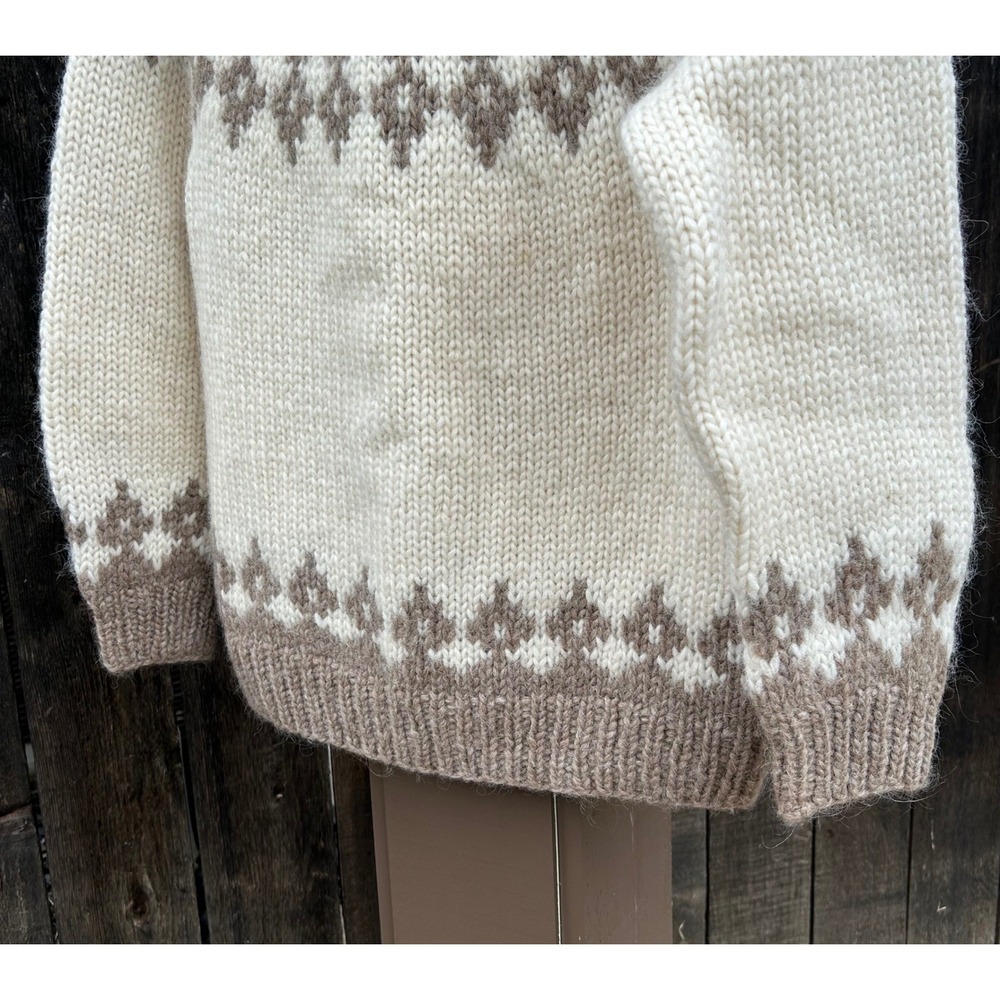 Hilda Ltd Made in Iceland 100% Pure Wool Sweater Women M Nordic Fair Isle Ivory - Picture 5 of 8